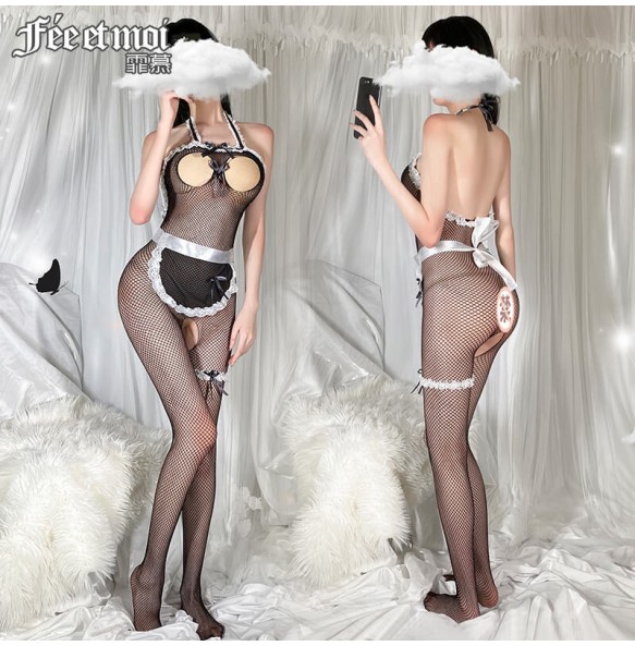 FEE ET MOI Sexy Maid Seethrough Body Stockings (Black)